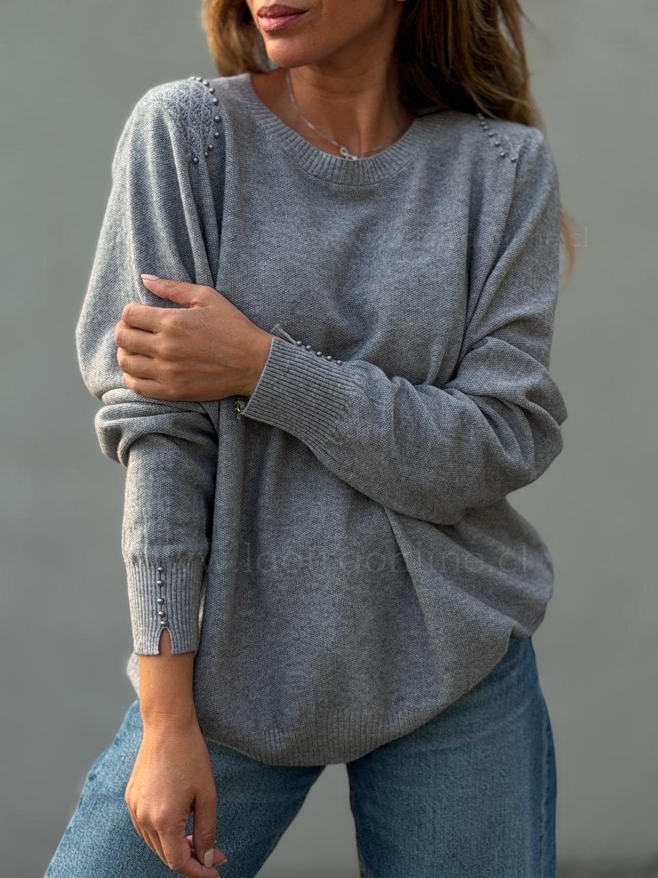 Sweater Hombrera perla gris