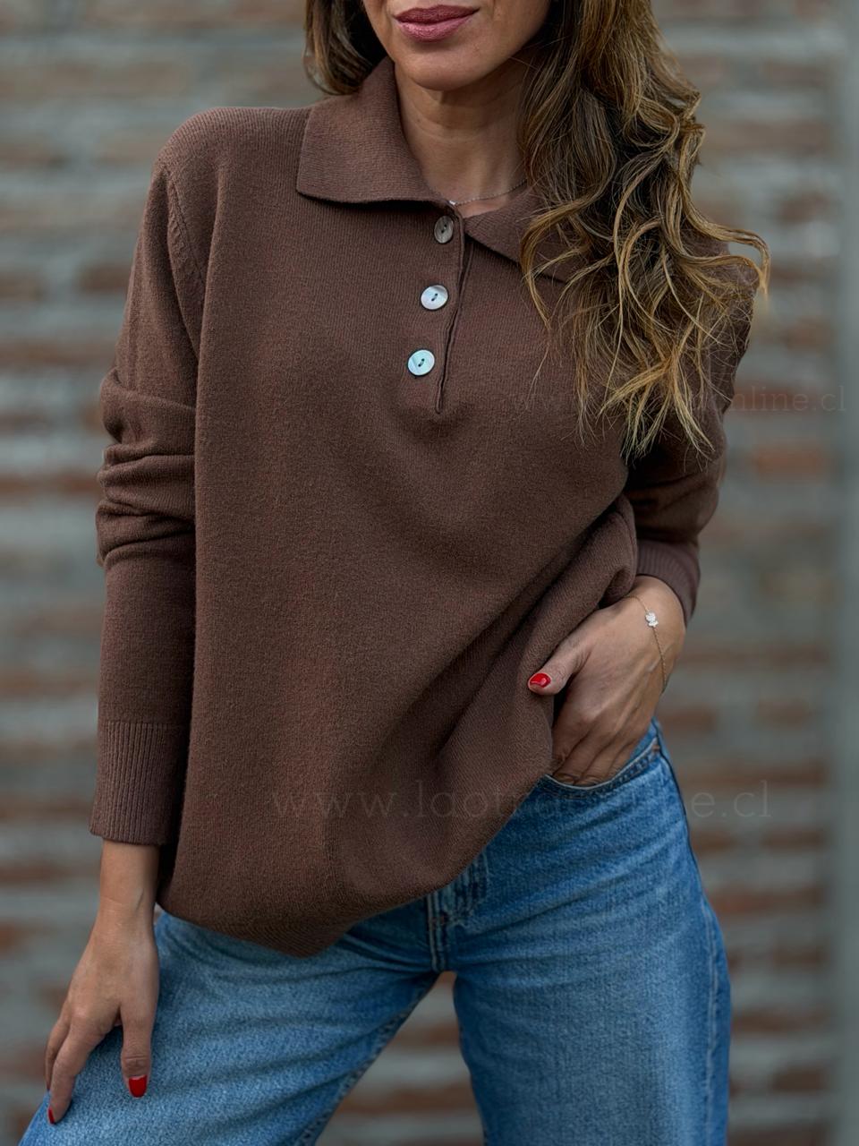 Sweater Cuello pique marron