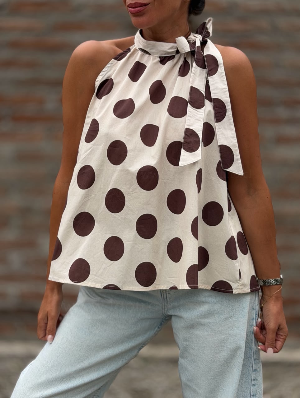 Polera Cuello halter lunar beige/marron