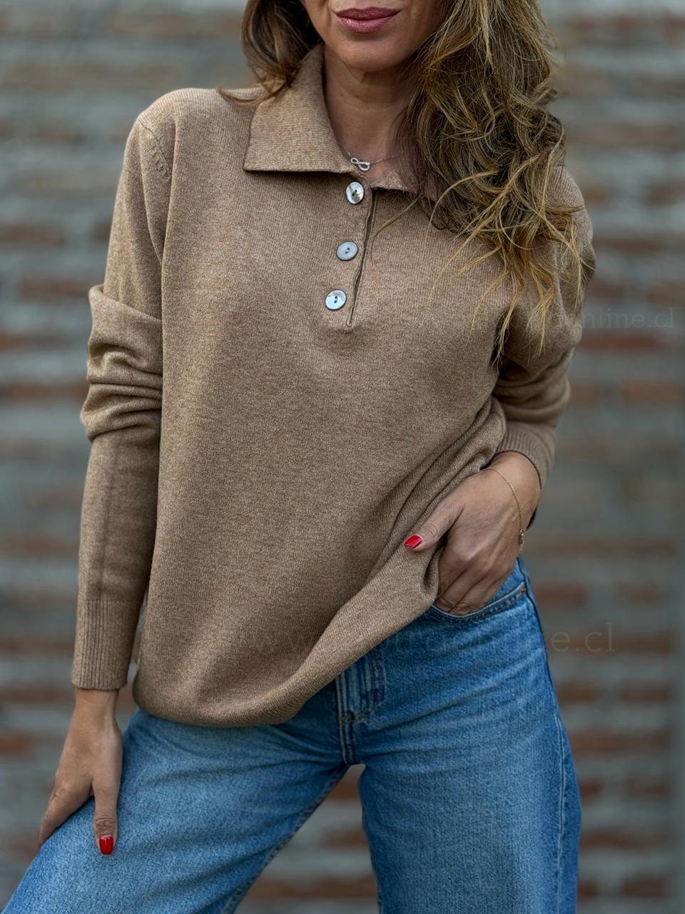 Sweater Cuello pique camel