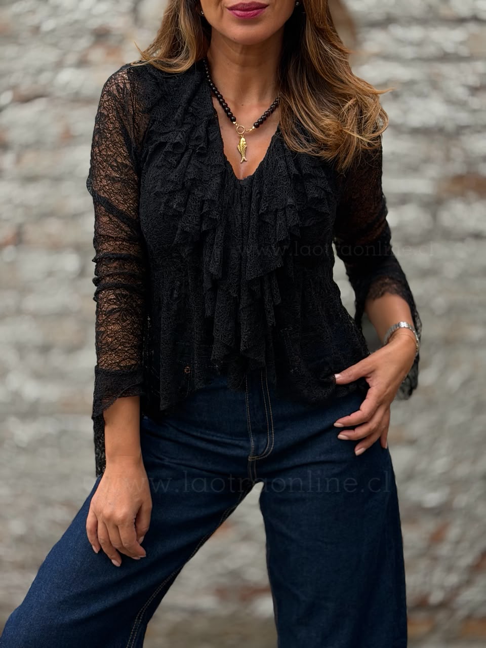 Blusa Encaje Italiana negro