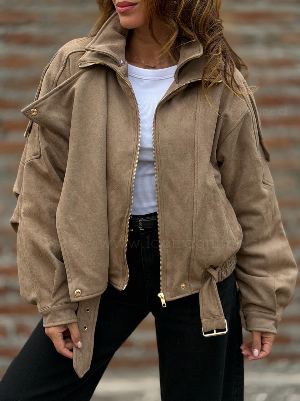 Chaqueta Acolchada gamuza camel
