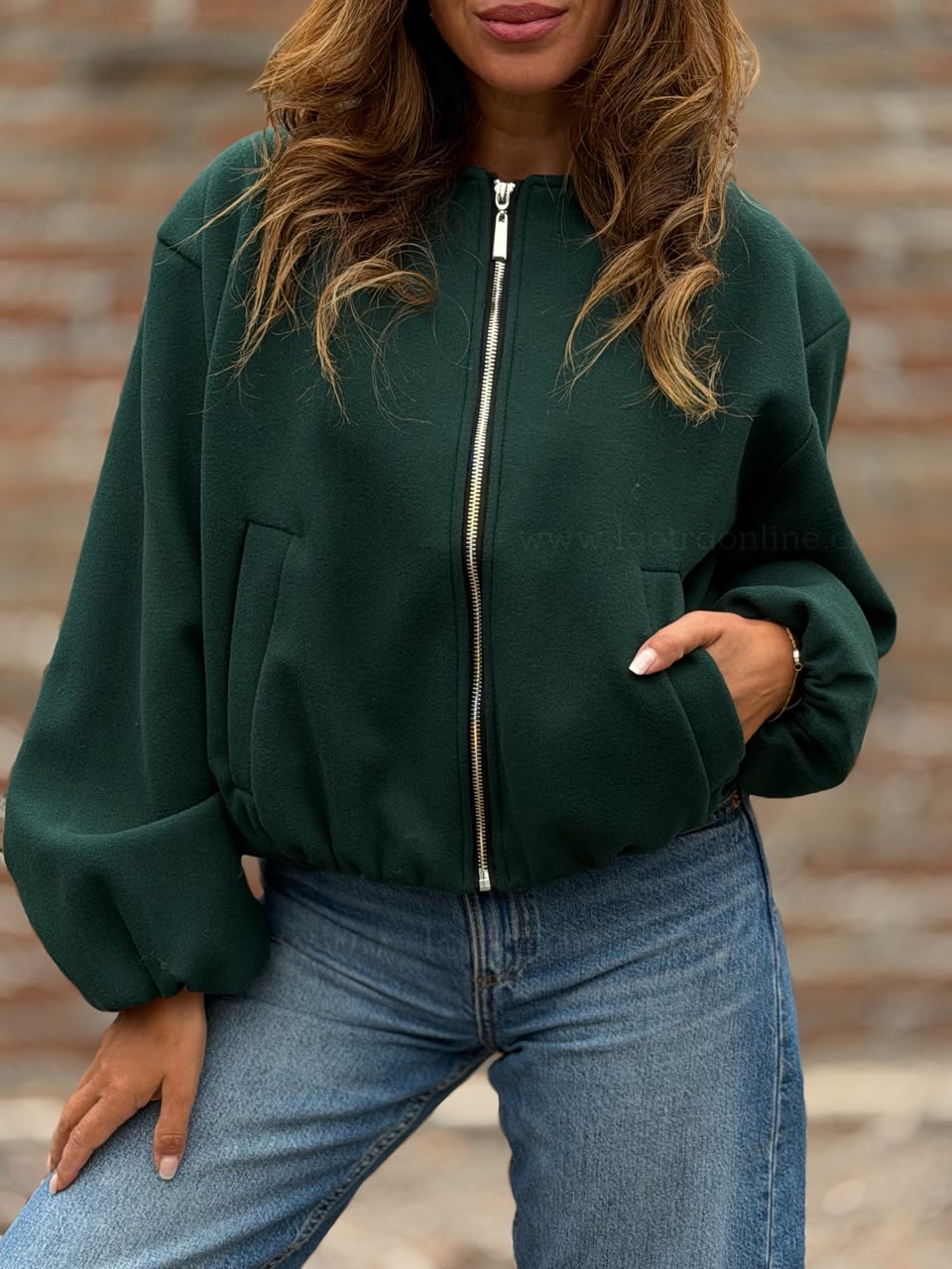 Chaqueta Globo paño forrado esmeralda