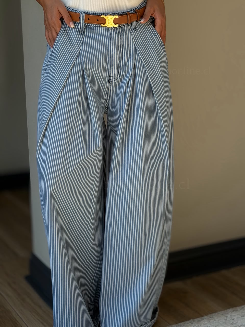 New Pantalón viral rayas celeste