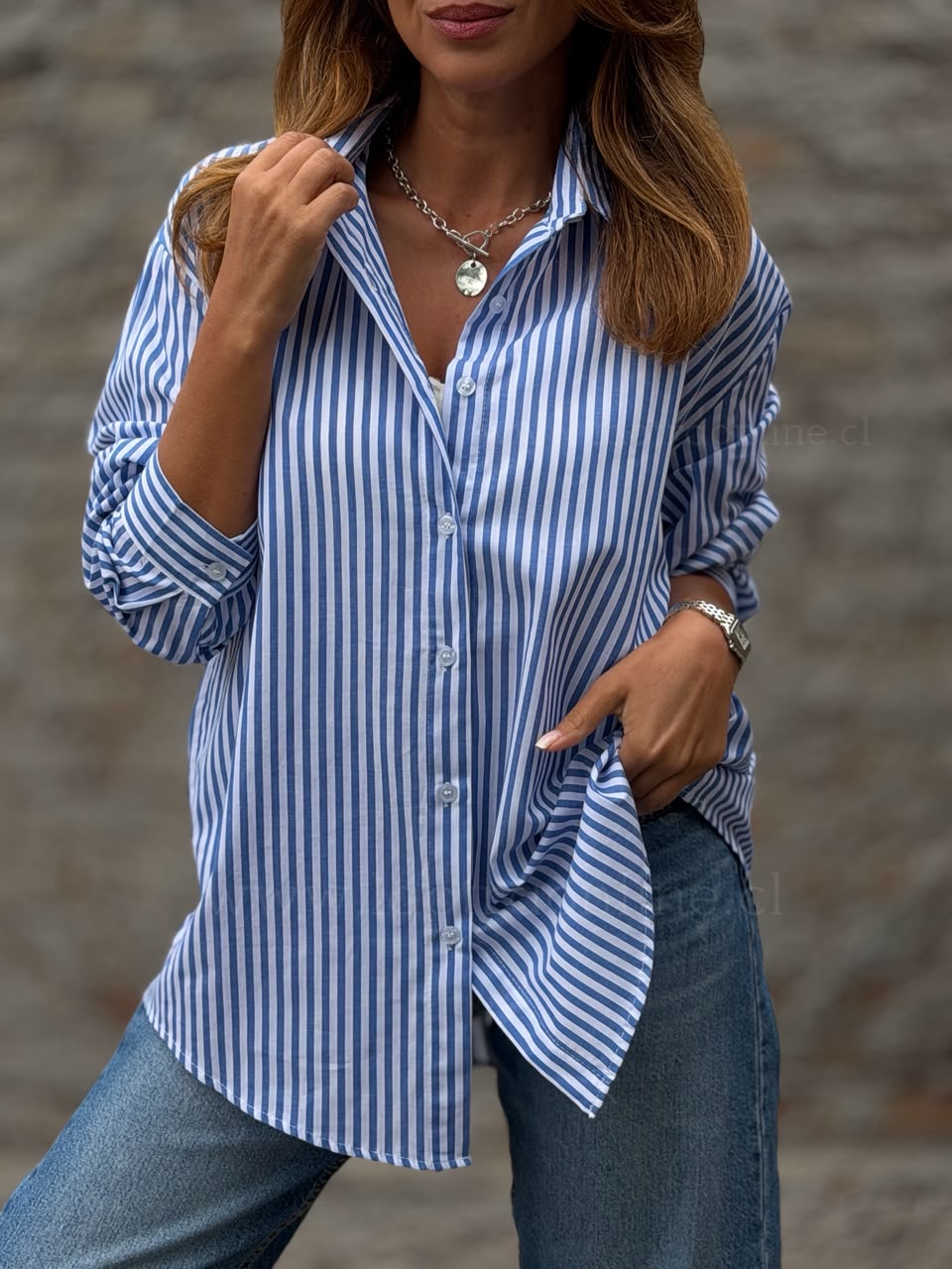 Blusa Rayas clásica azul