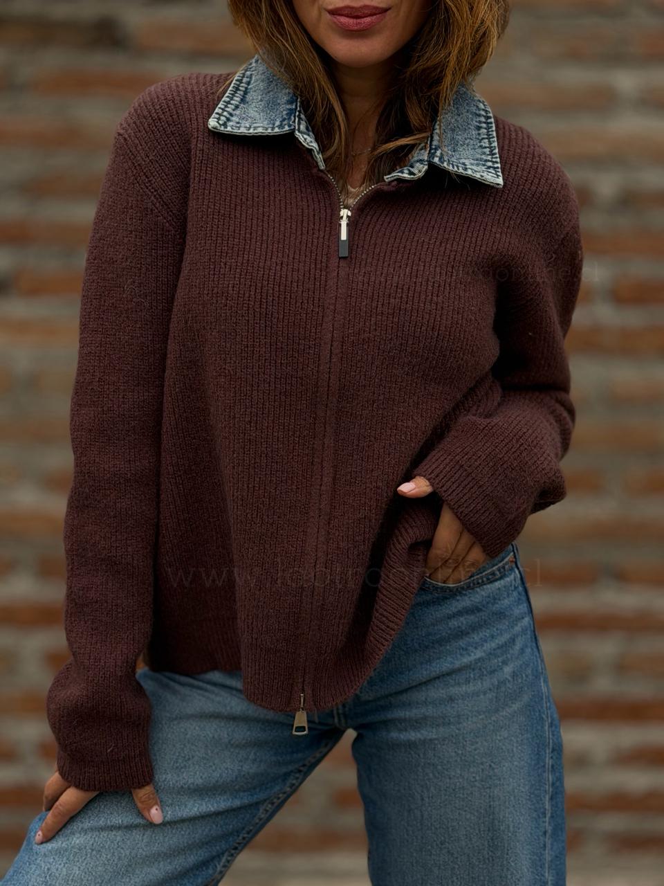 Chaleco cierre blusa mentirosa choco