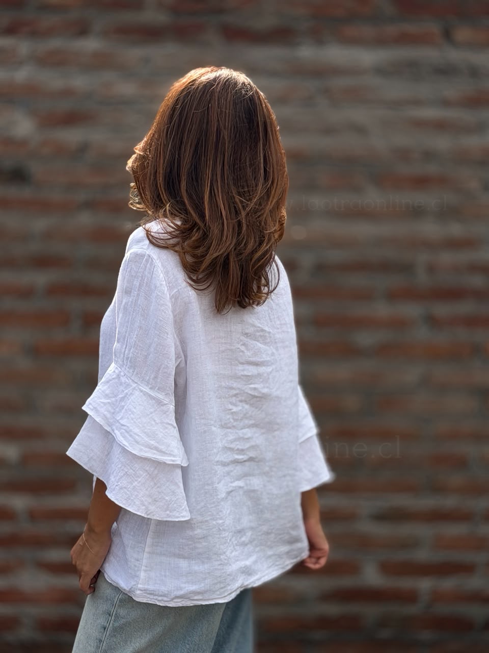 Polera Vuelos puro lino blanco