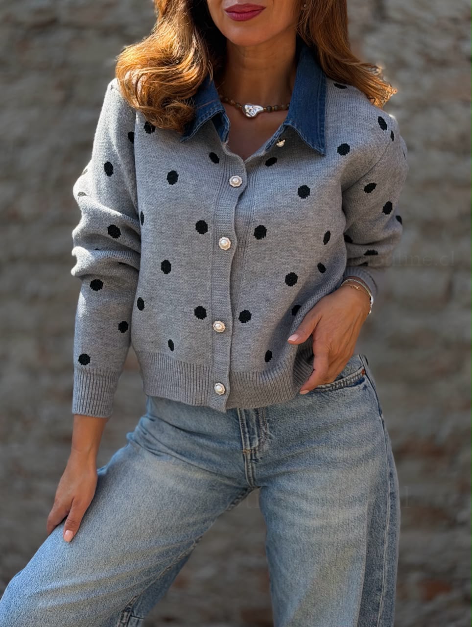 Chaleco Lunar cuello jeans gris