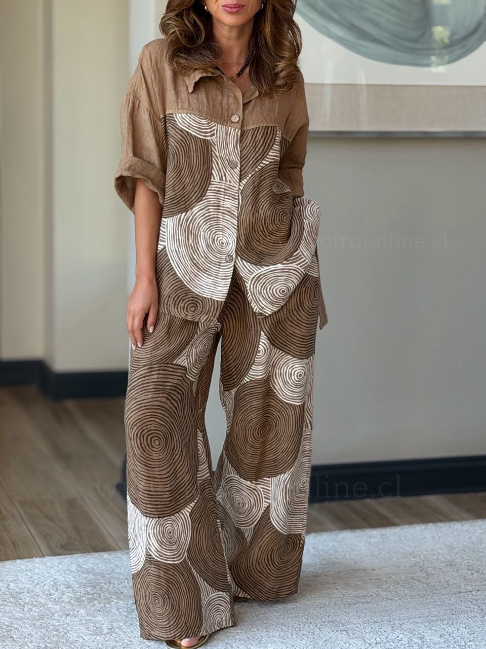 Pantalón 100%Lino nudos marron