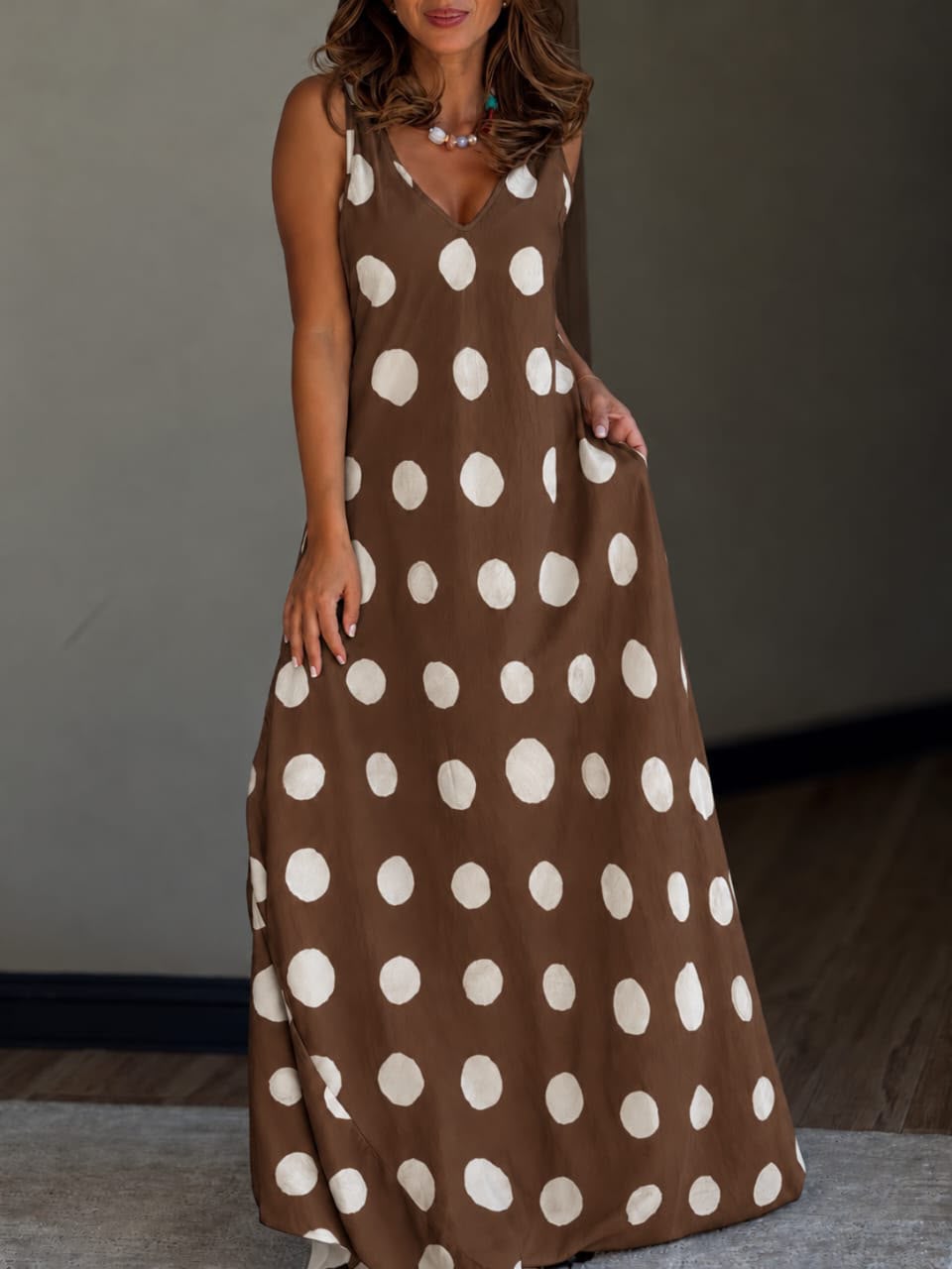 Vestido Maxi lunares camel