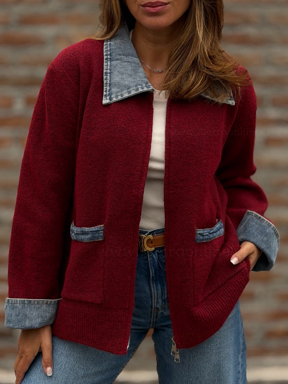 Chaleco Lana/mezclilla rojo