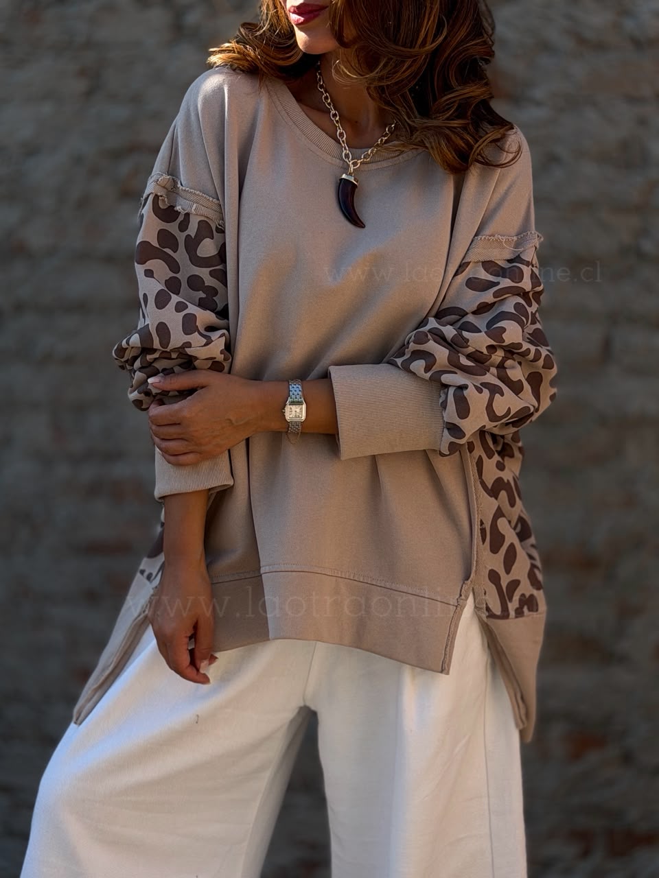 Poleron manga Print beige