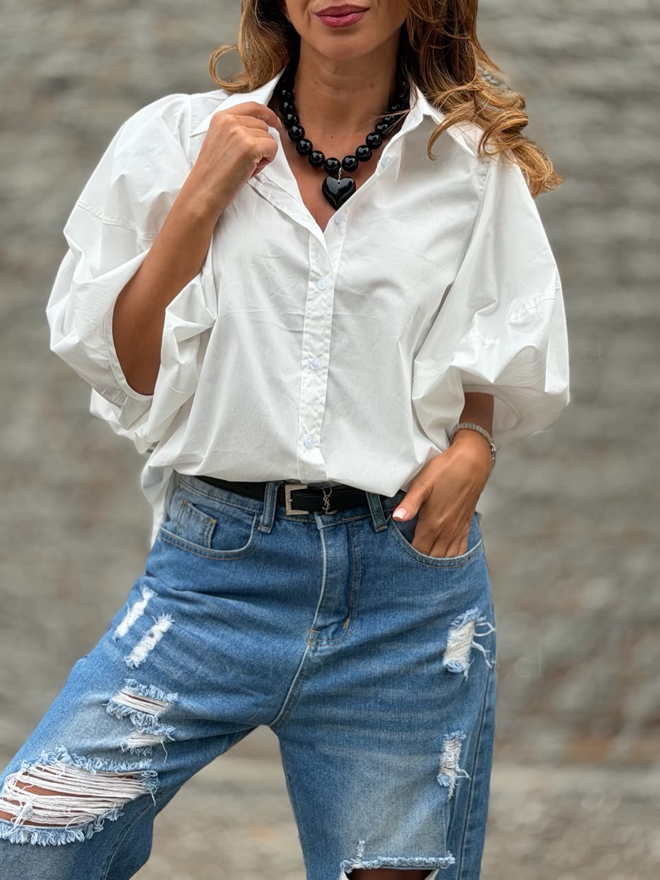 Blusa Manga Impactante blanco