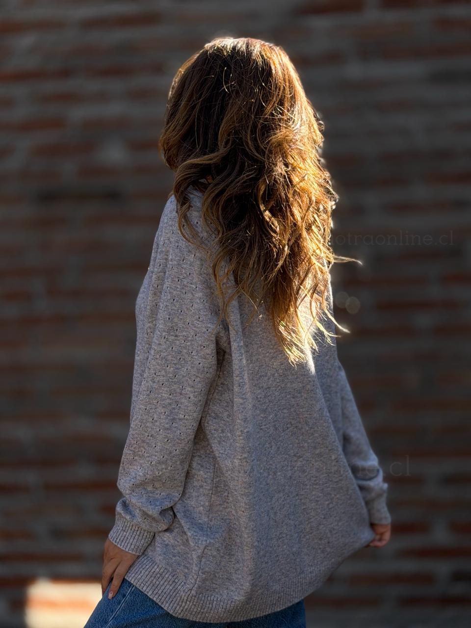 Sweater manga frutilla gris