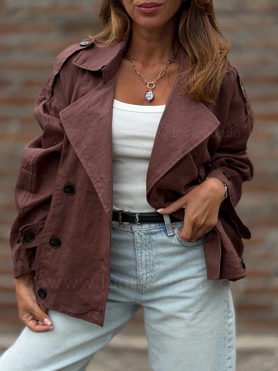 Chaqueta/trench Lino marrón