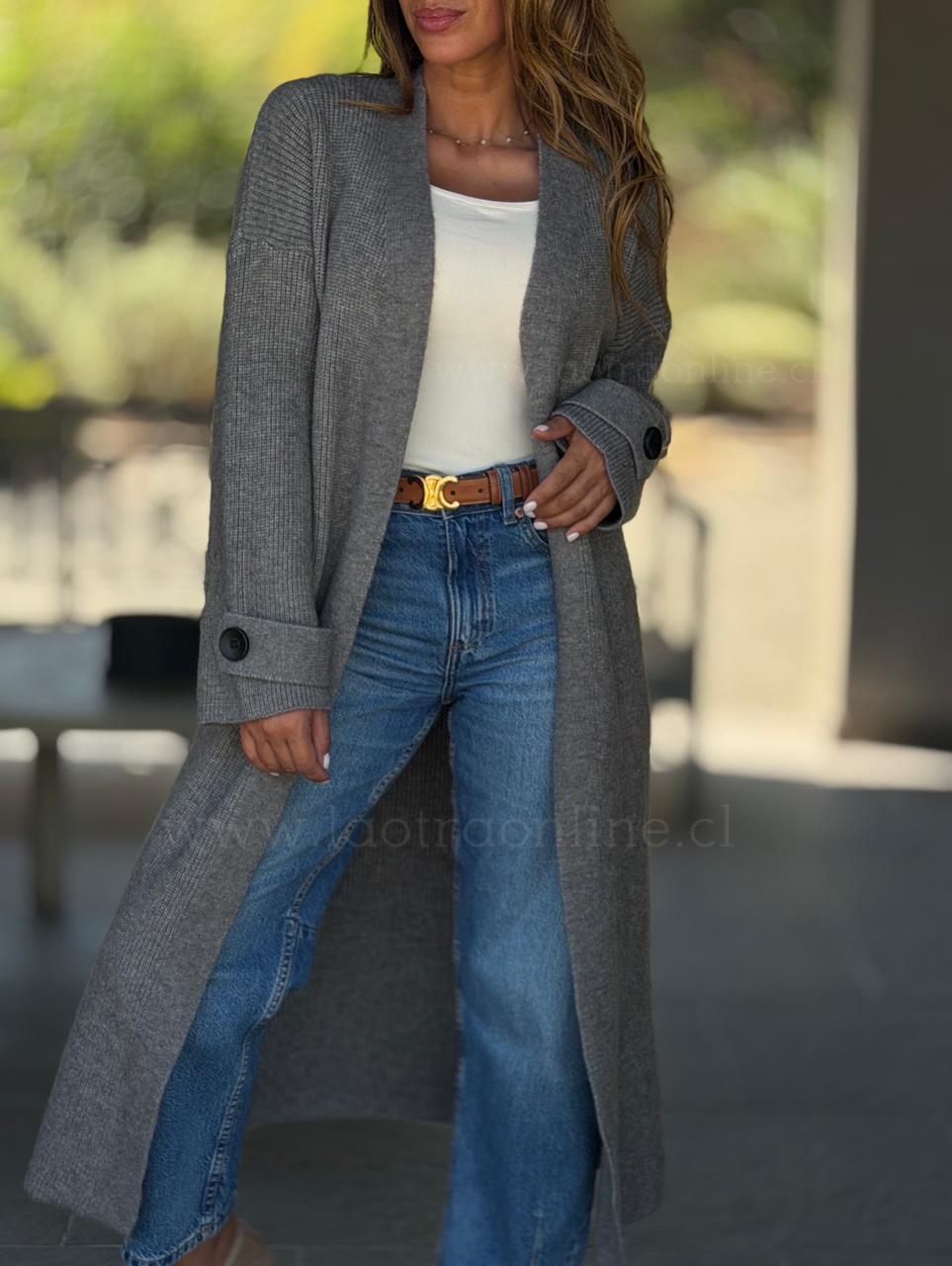 Maxi Cárdigan Sophie gris verdoso