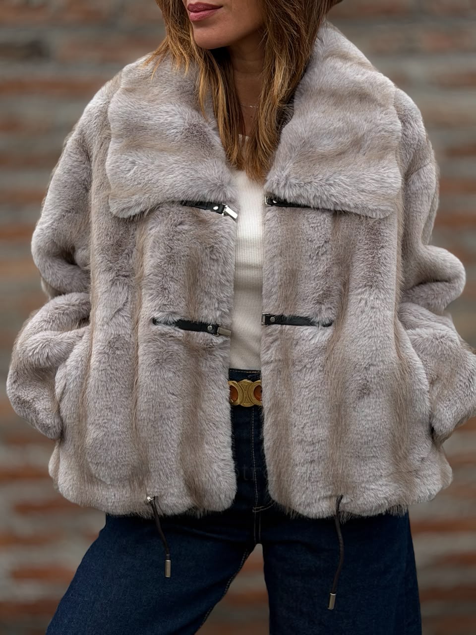 Abrigo piel Kansas gris/moka