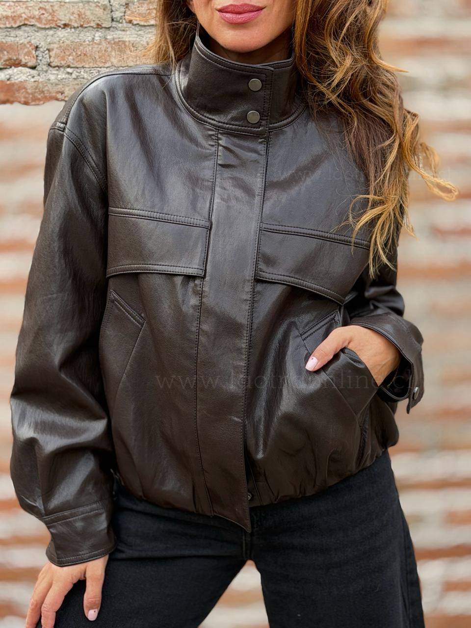 Chaqueta Top ecocuero choco