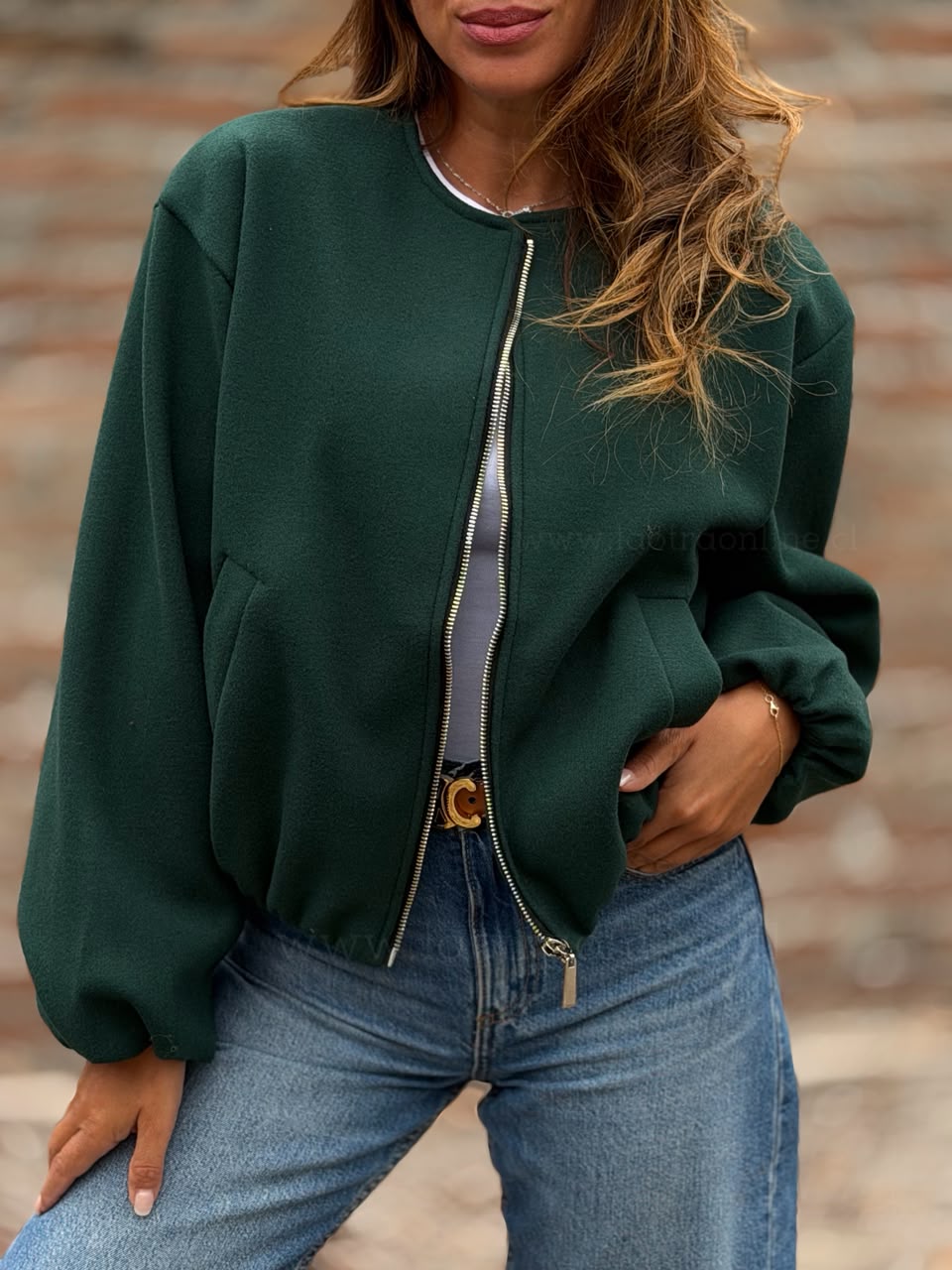 Chaqueta Globo paño forrado esmeralda