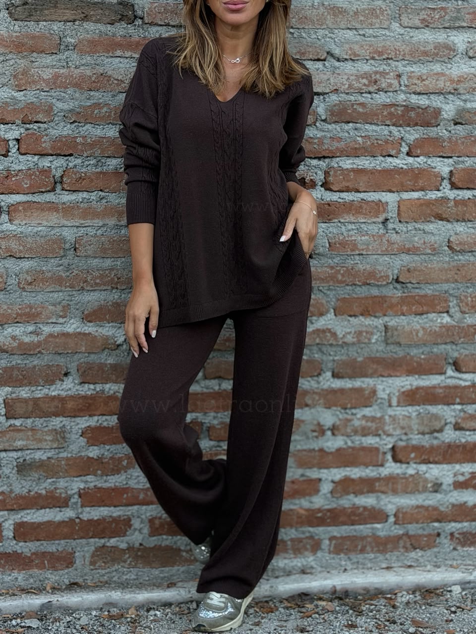 Conjunto Sweater+Pantalón tejido marrón