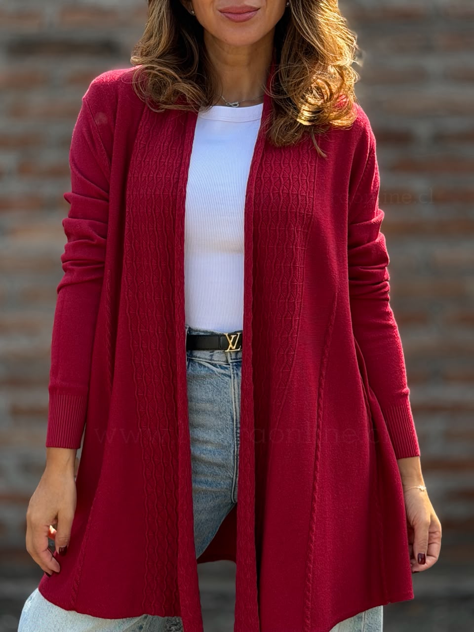 Cárdigan evasé Trenzado rojo