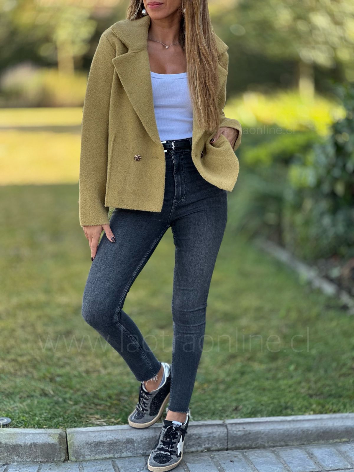 Abrigo/blazer corto Lady Camel/pistacho