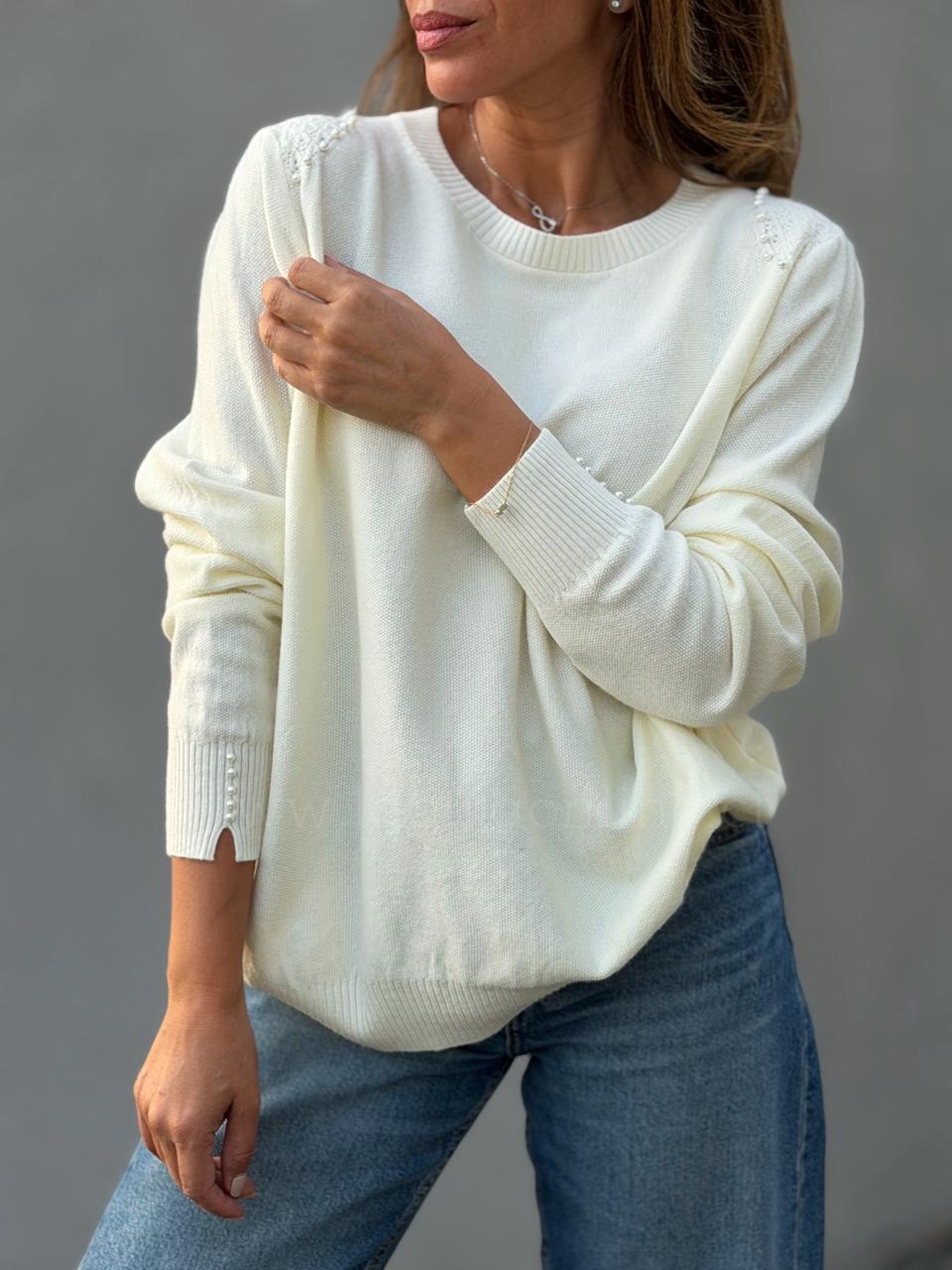 Sweater Hombrera perla crema