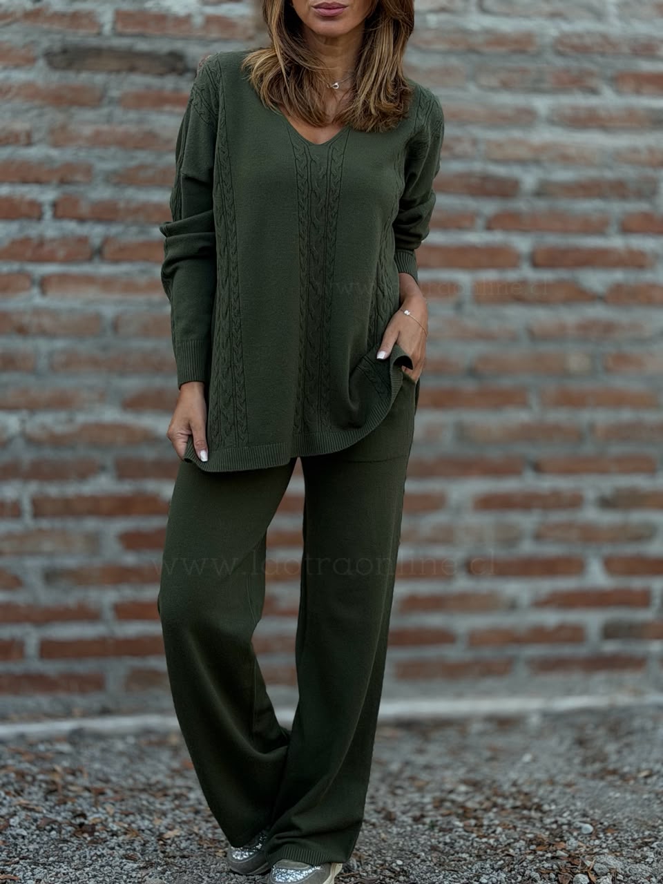 Conjunto Sweater+Pantalón tejido olivo