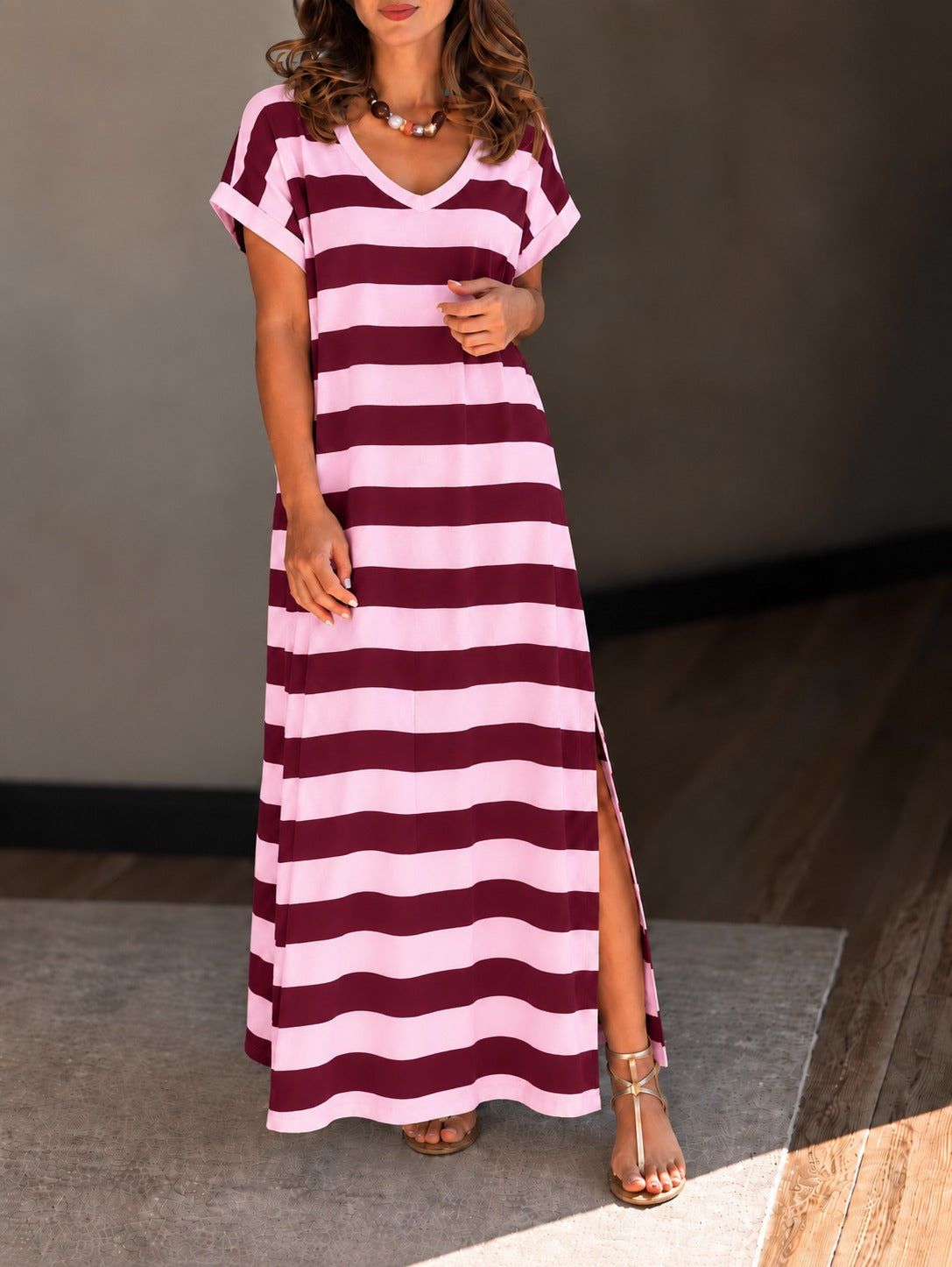 Vestido Rayas rosa/cherry