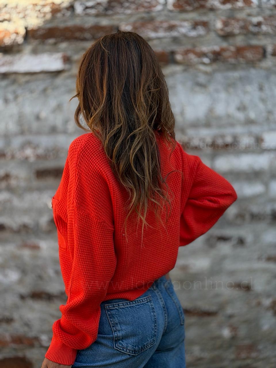 Sweater Tejido waffle naranja