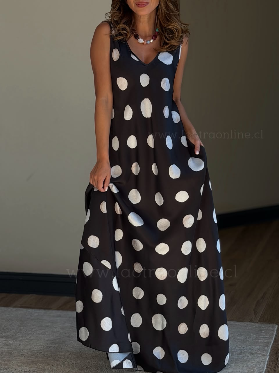 Maxi Vestido lunares negro