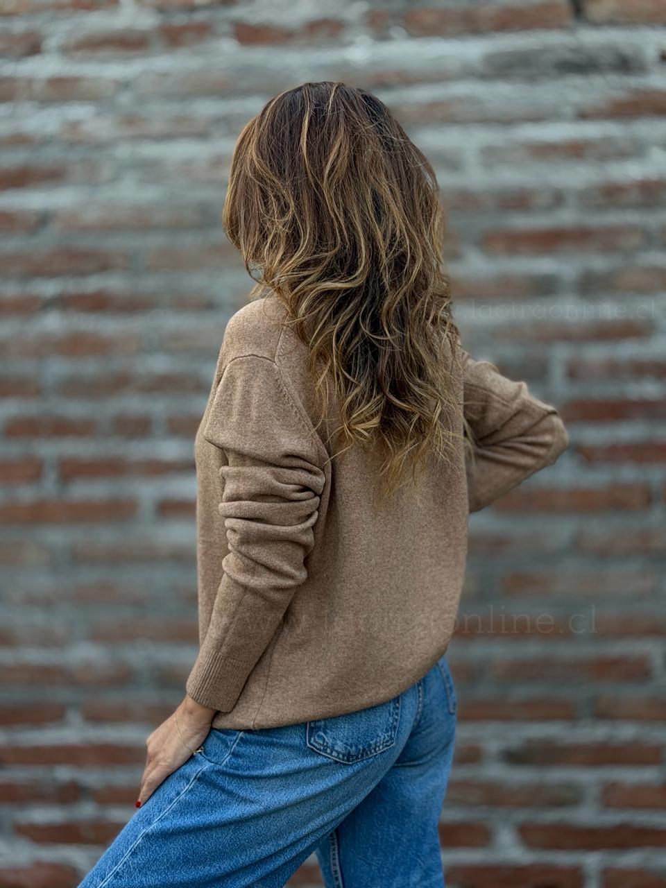 Sweater Cuello pique camel