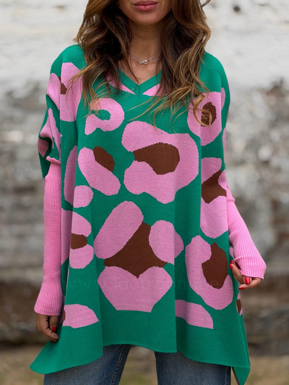 Sweater Print verde/rosa