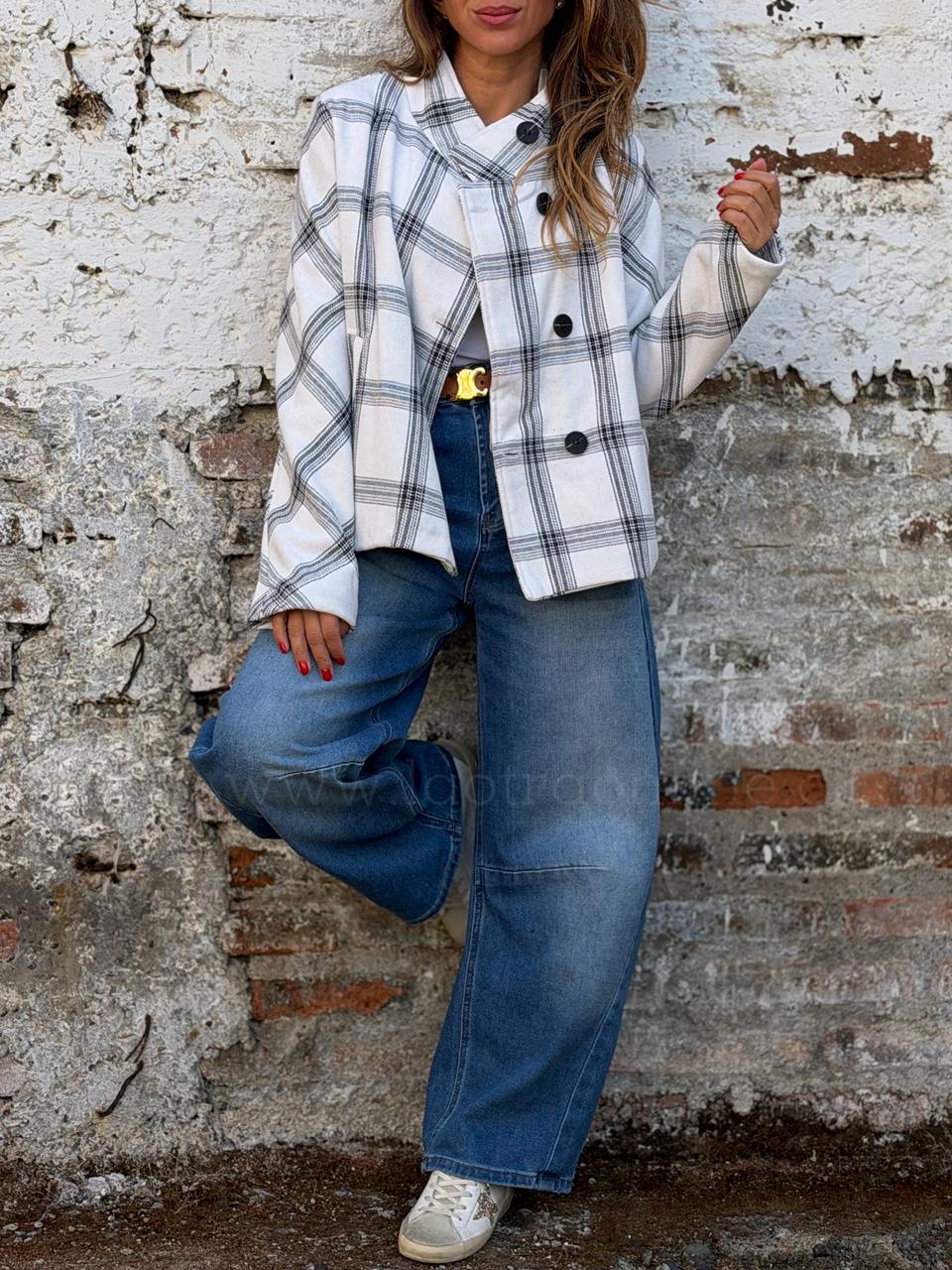 Chaqueta Escocés cuello funnel blanco