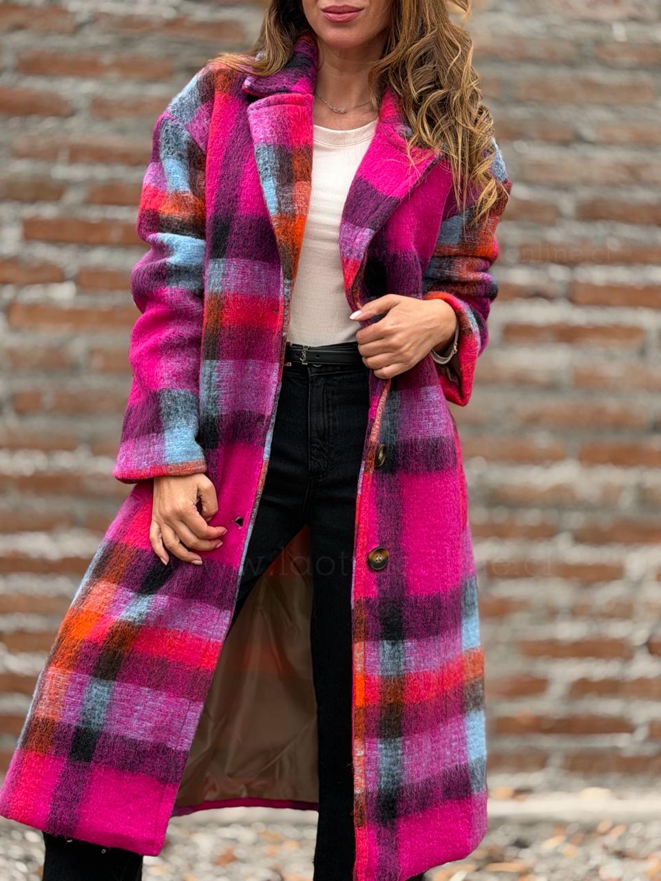 Abrigo Italiano cuadros fucsia