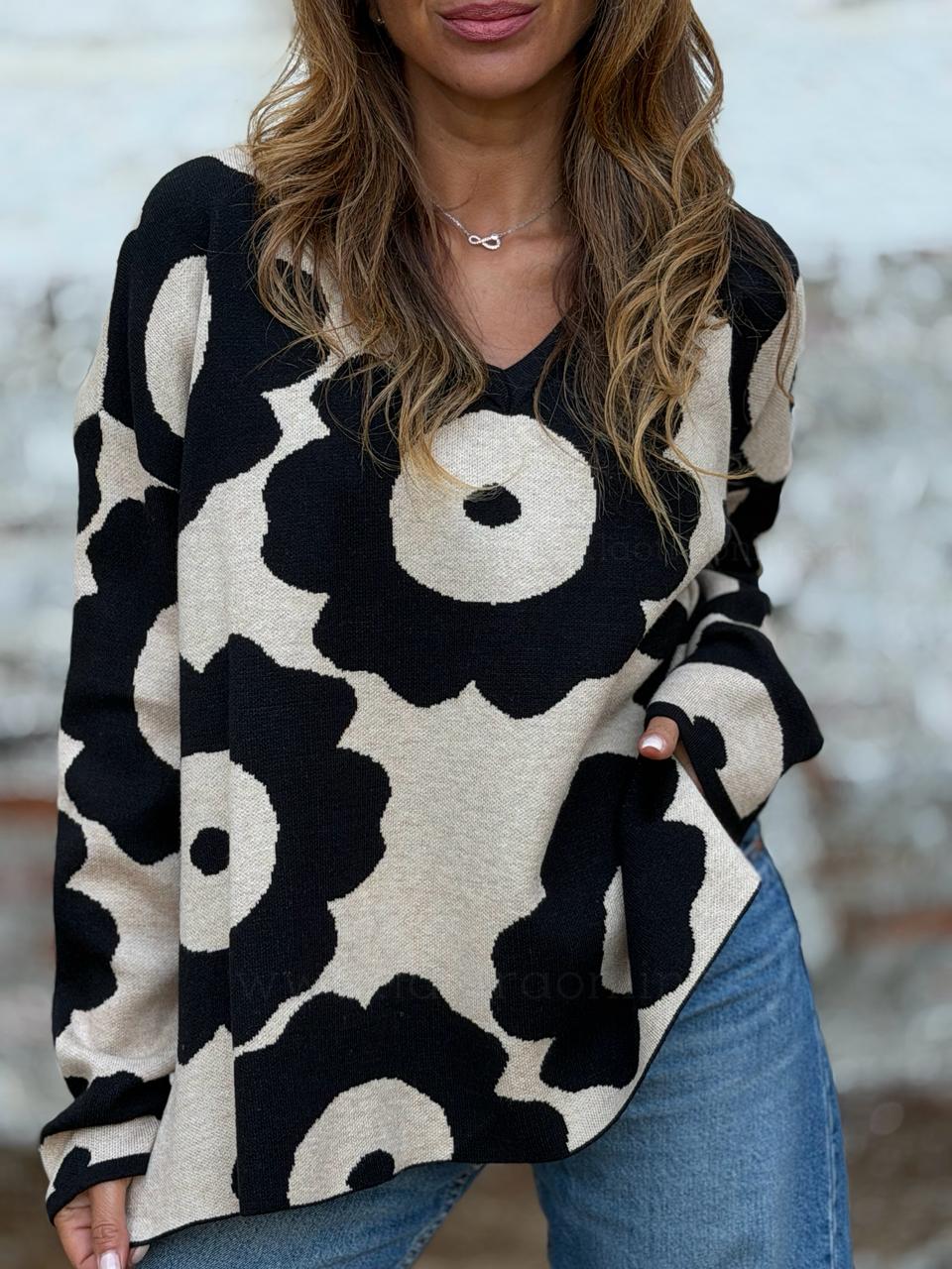 Sweater Jazmín beige/negro
