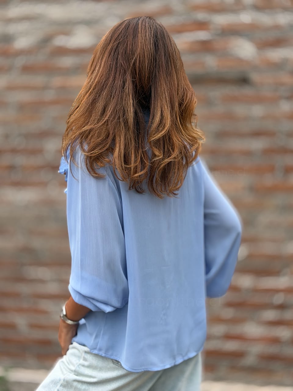 Blusa Extra Volados celeste