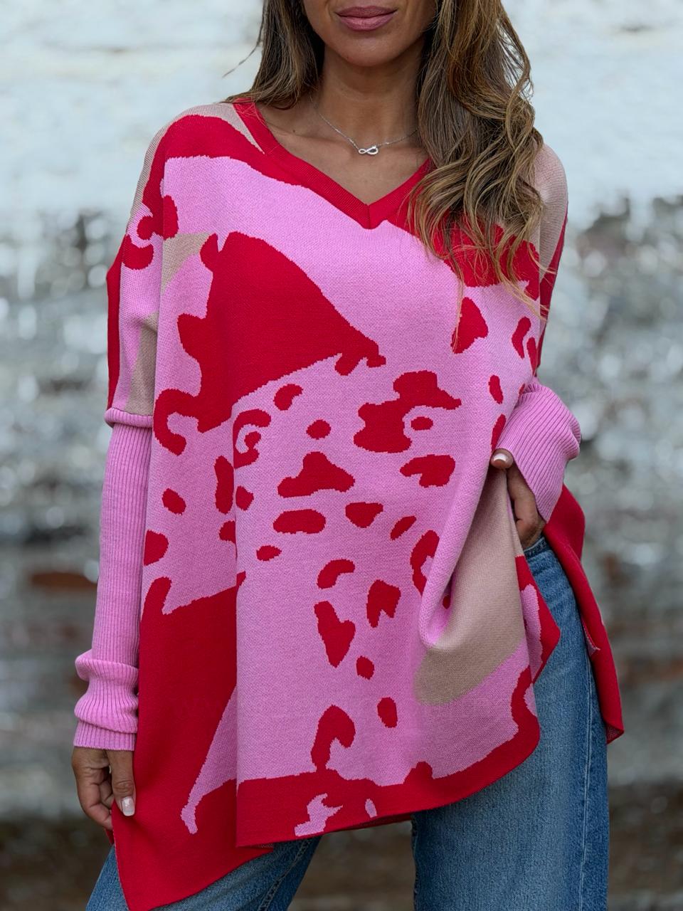 Sweater Arte fucsia/rojo