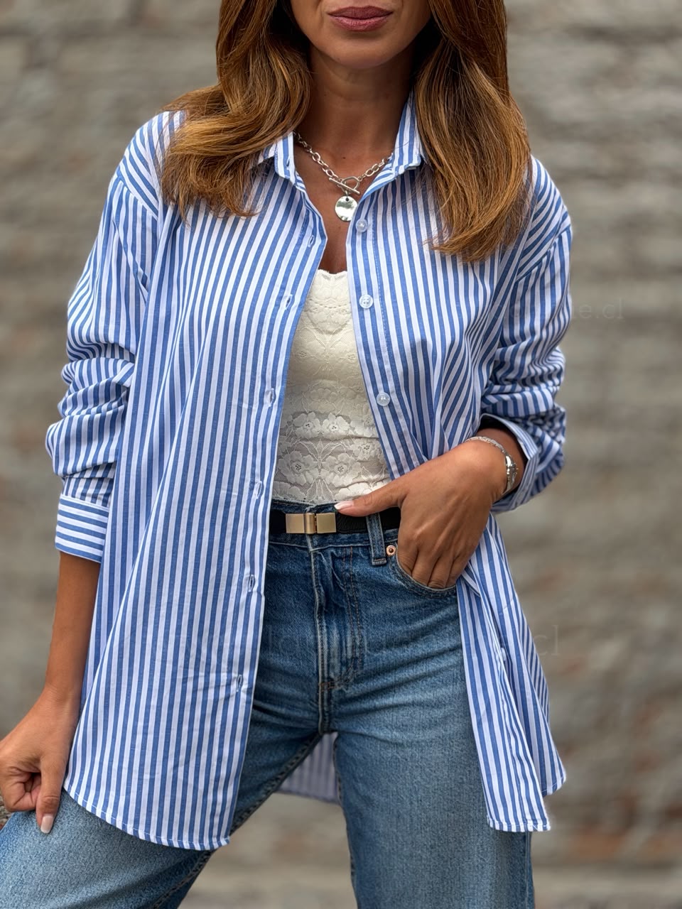 Blusa Rayas clásica azul
