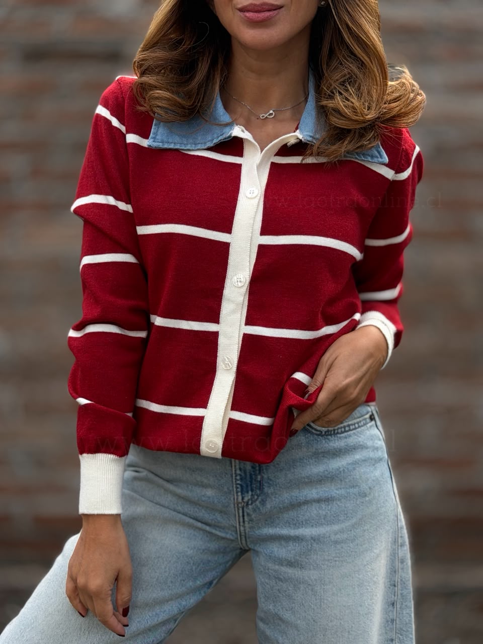 Sweater cuello jeans rojo