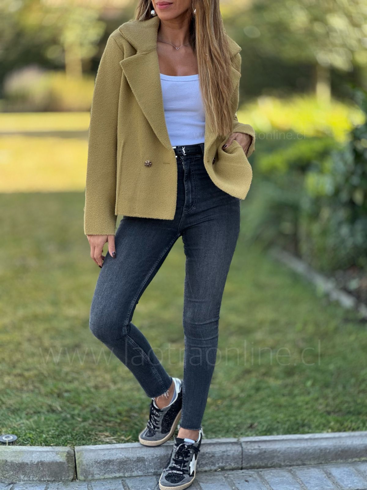 Abrigo/blazer corto Lady Camel/pistacho