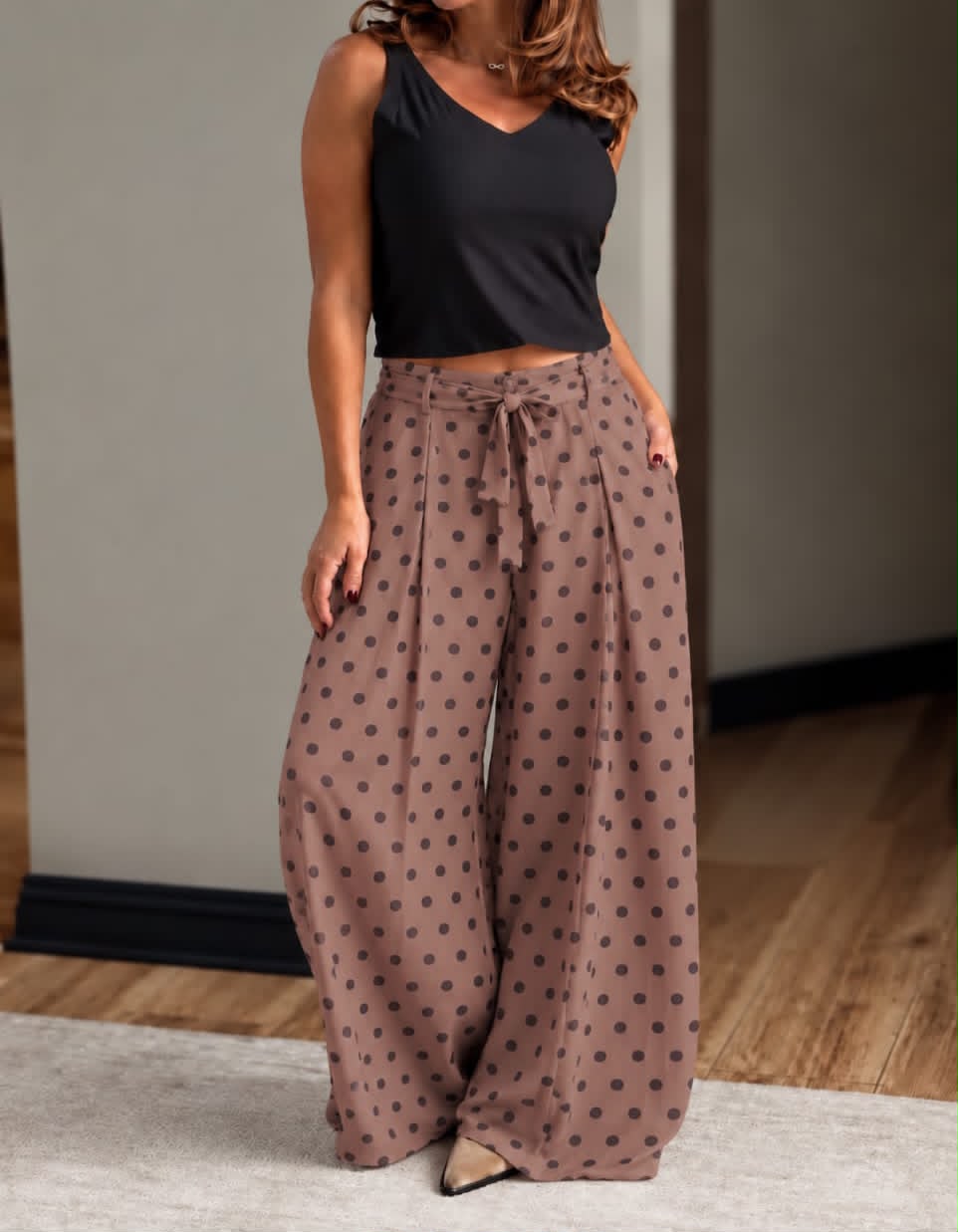 Pantalón Cinto lunares camel