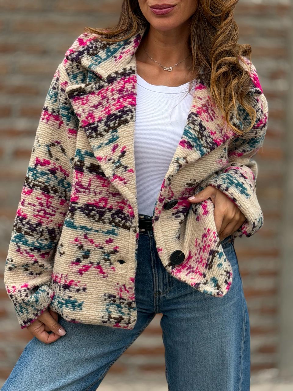 Abrigo/Blazer Italiano crema/fucsia