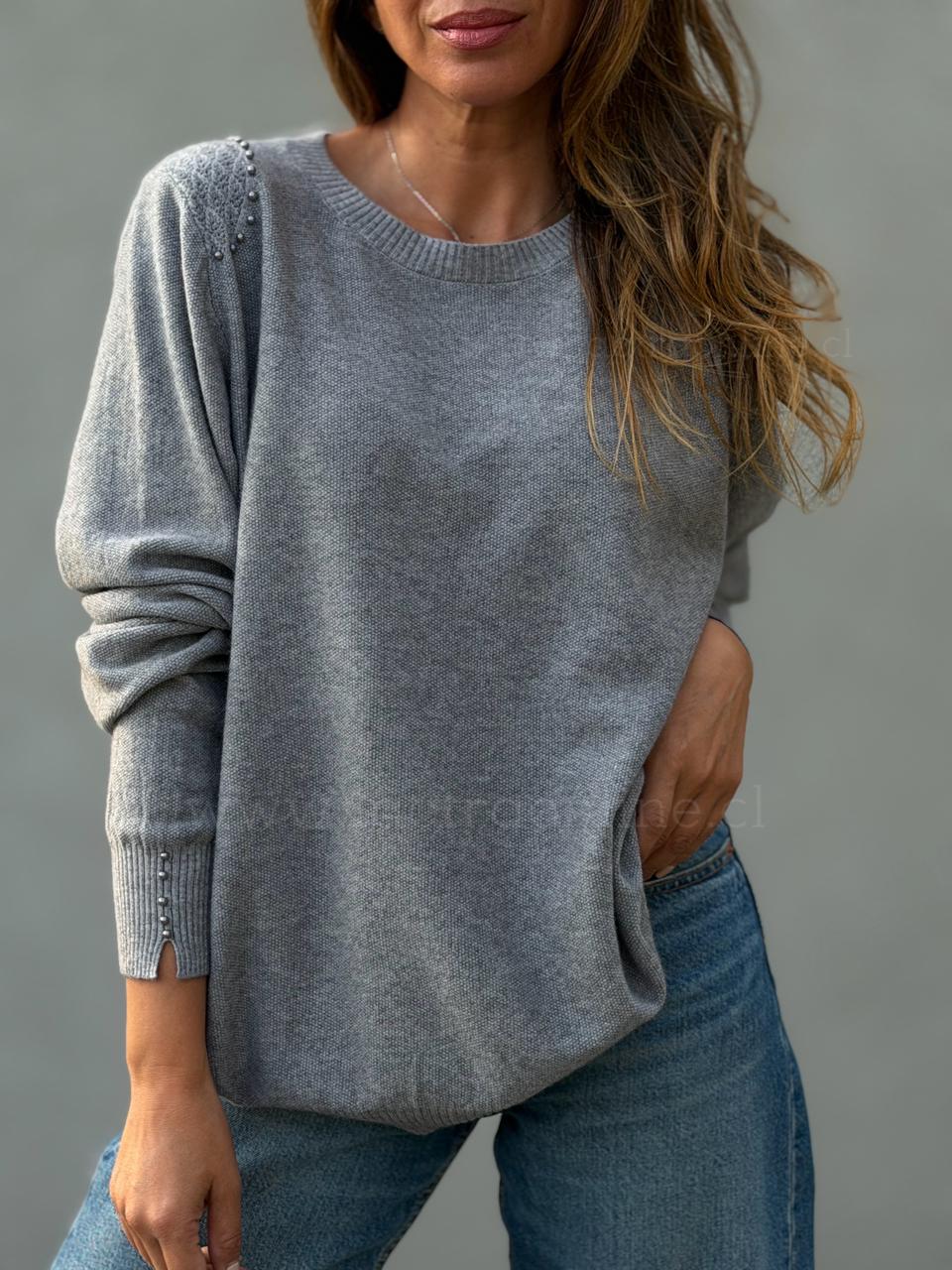 Sweater Hombrera perla gris
