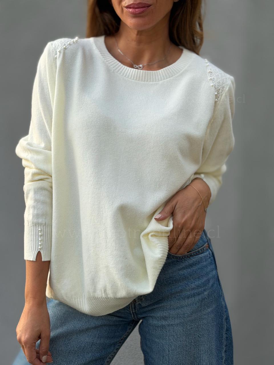 Sweater Hombrera perla crema