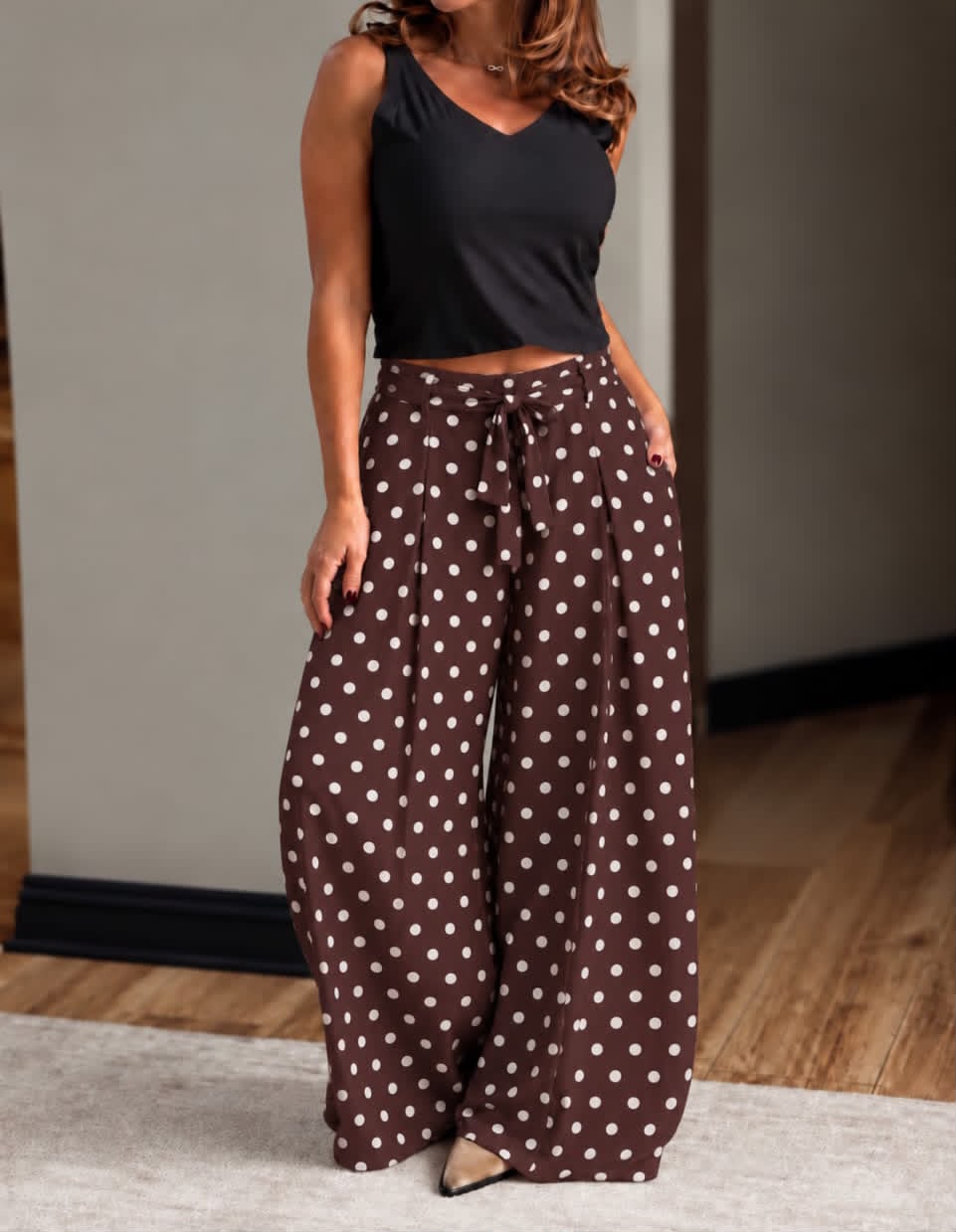 Pantalón Cinto lunares choco