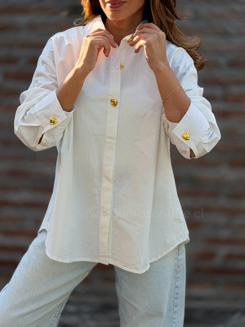 Camisa Botón dorado blanco