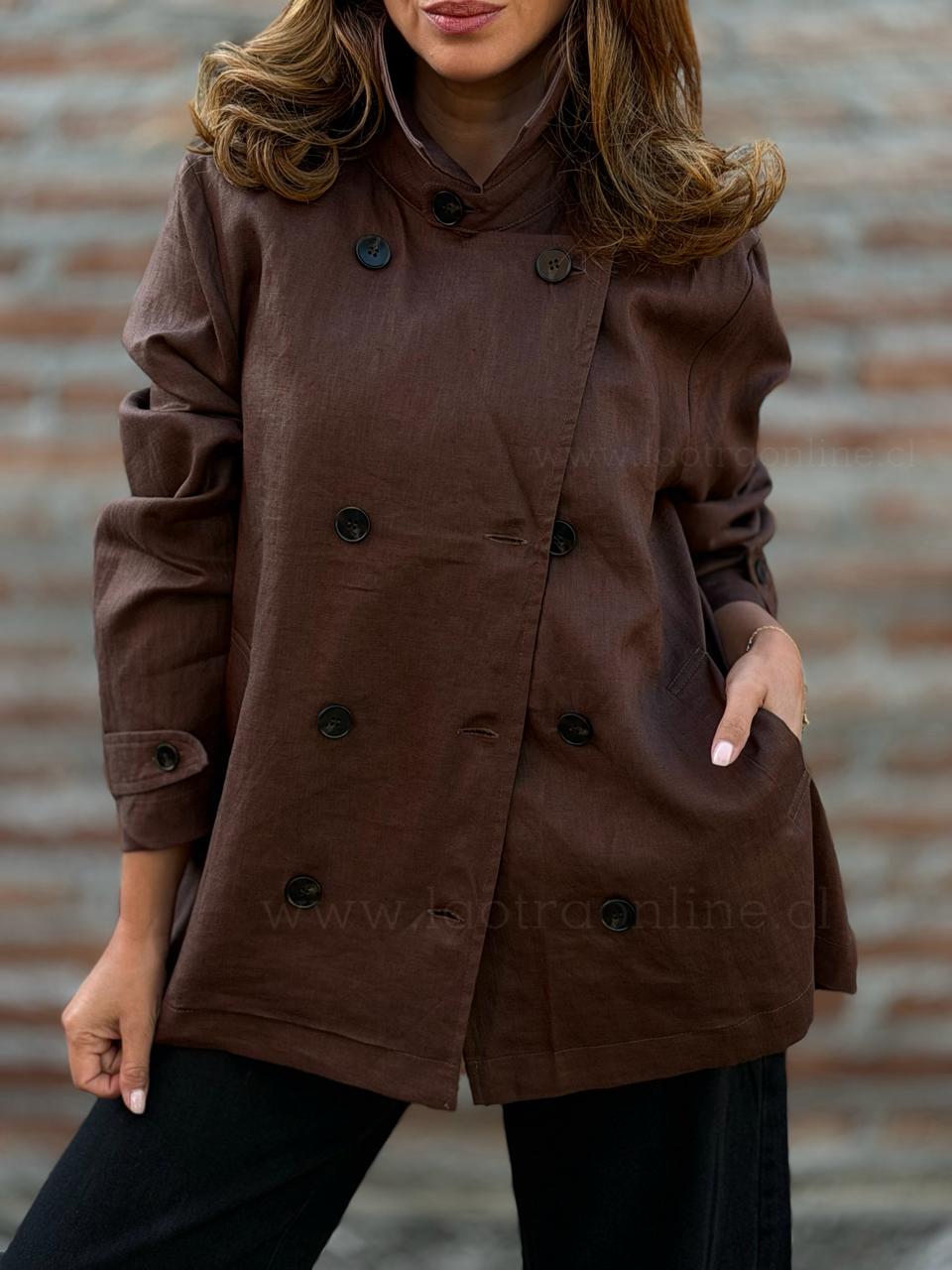 Trench Lino marrón oscuro