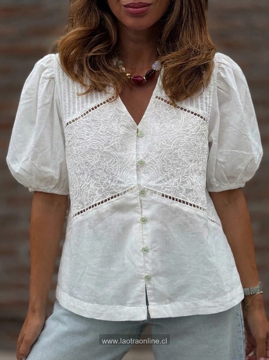 Blusa manga abullonada blanco