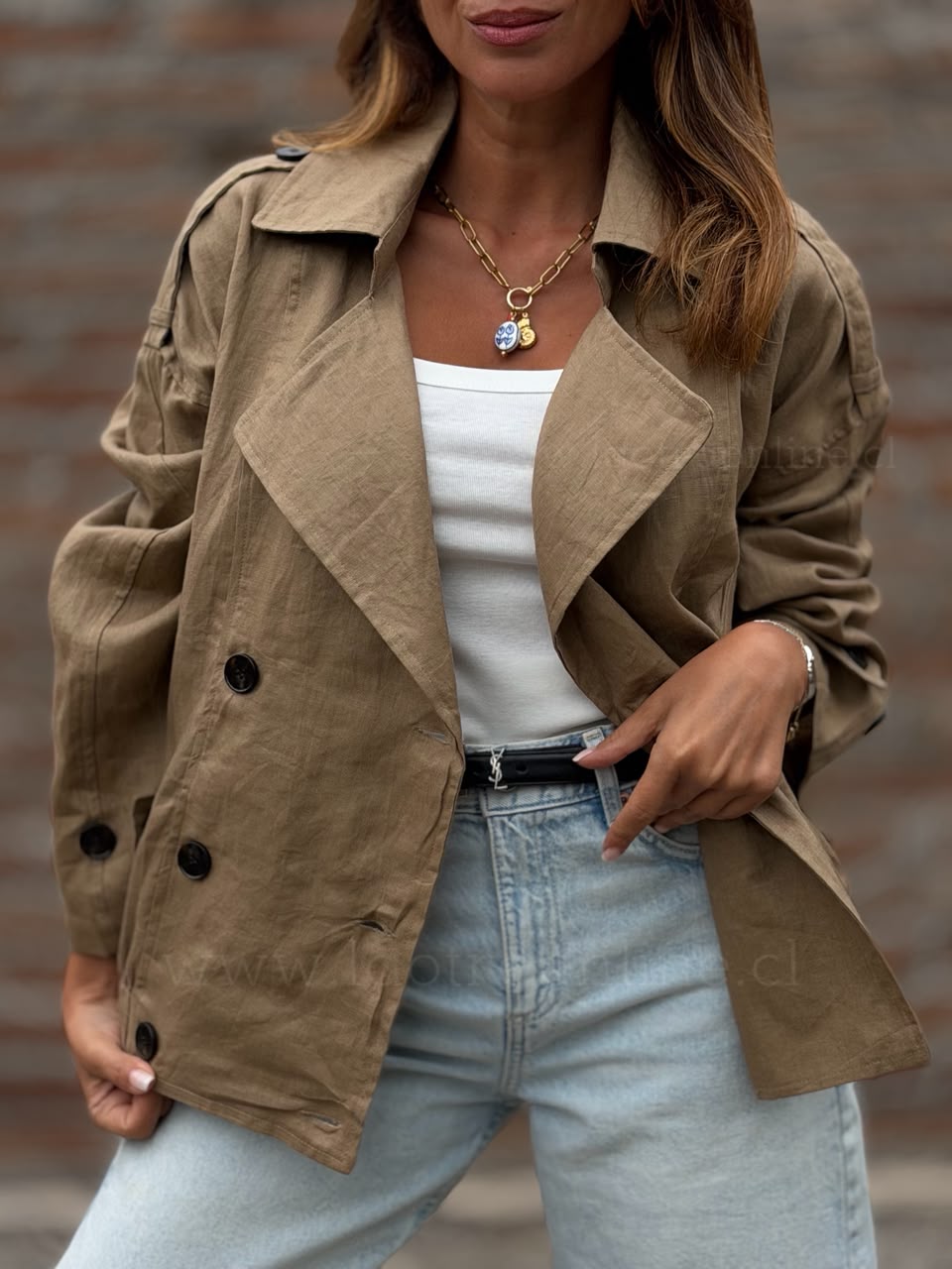 Chaqueta/trench Lino olivo